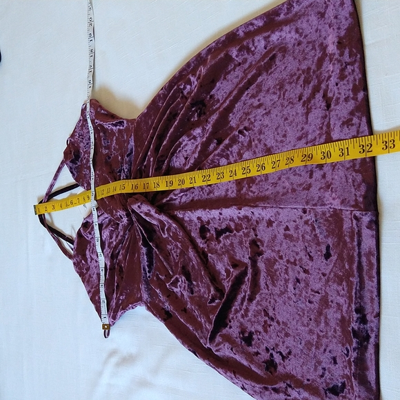 Zara Wine Velvet Mini Dress Spaghetti Halter Straps Wrap Twisted Upper Sz Xsmall - Picture 11 of 16